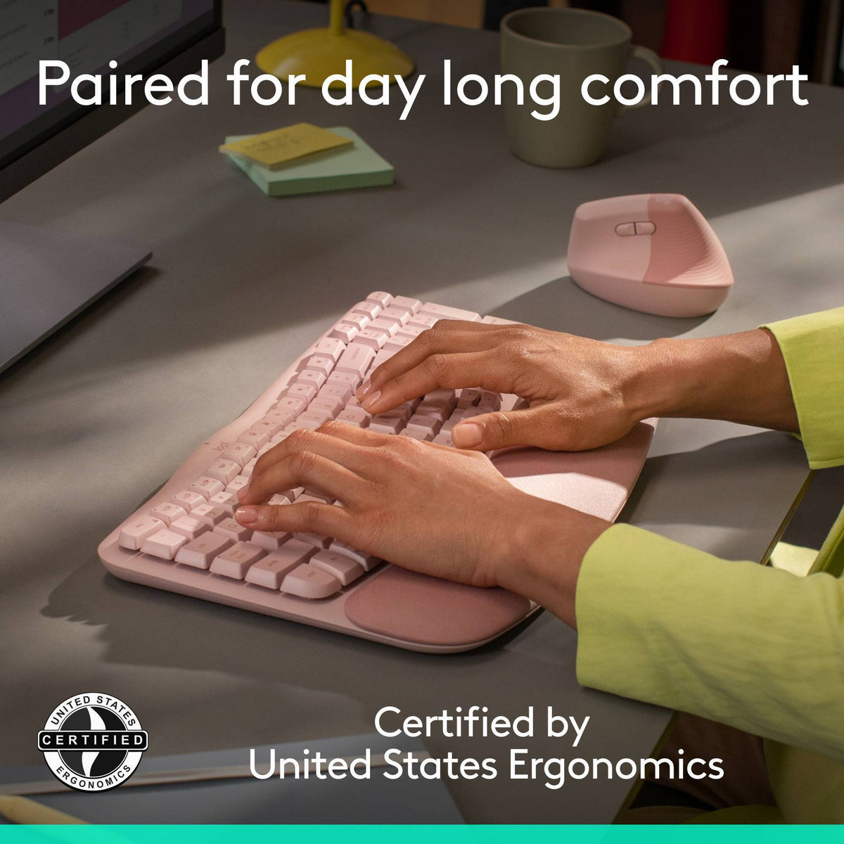 Logitech Wave Keys & Lift Vertical Mouse, Ergonomic Wireless Keyboard and Mouse Combo - Rose