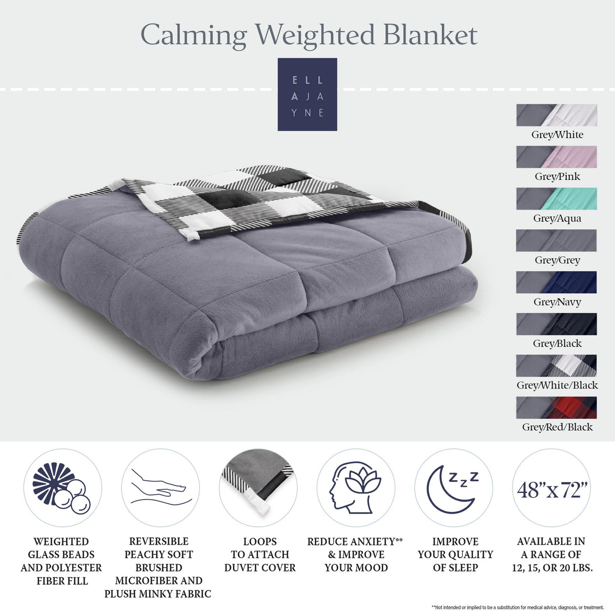 Ella Jayne Weighted Blanket, 12lb - Black/White - 12 lb