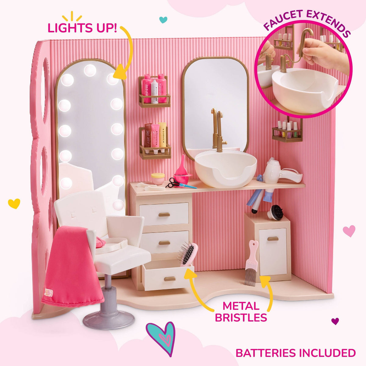 Our Generation Style & Shine Light-Up Hair Salon Playset & Accessories for 18" Dolls