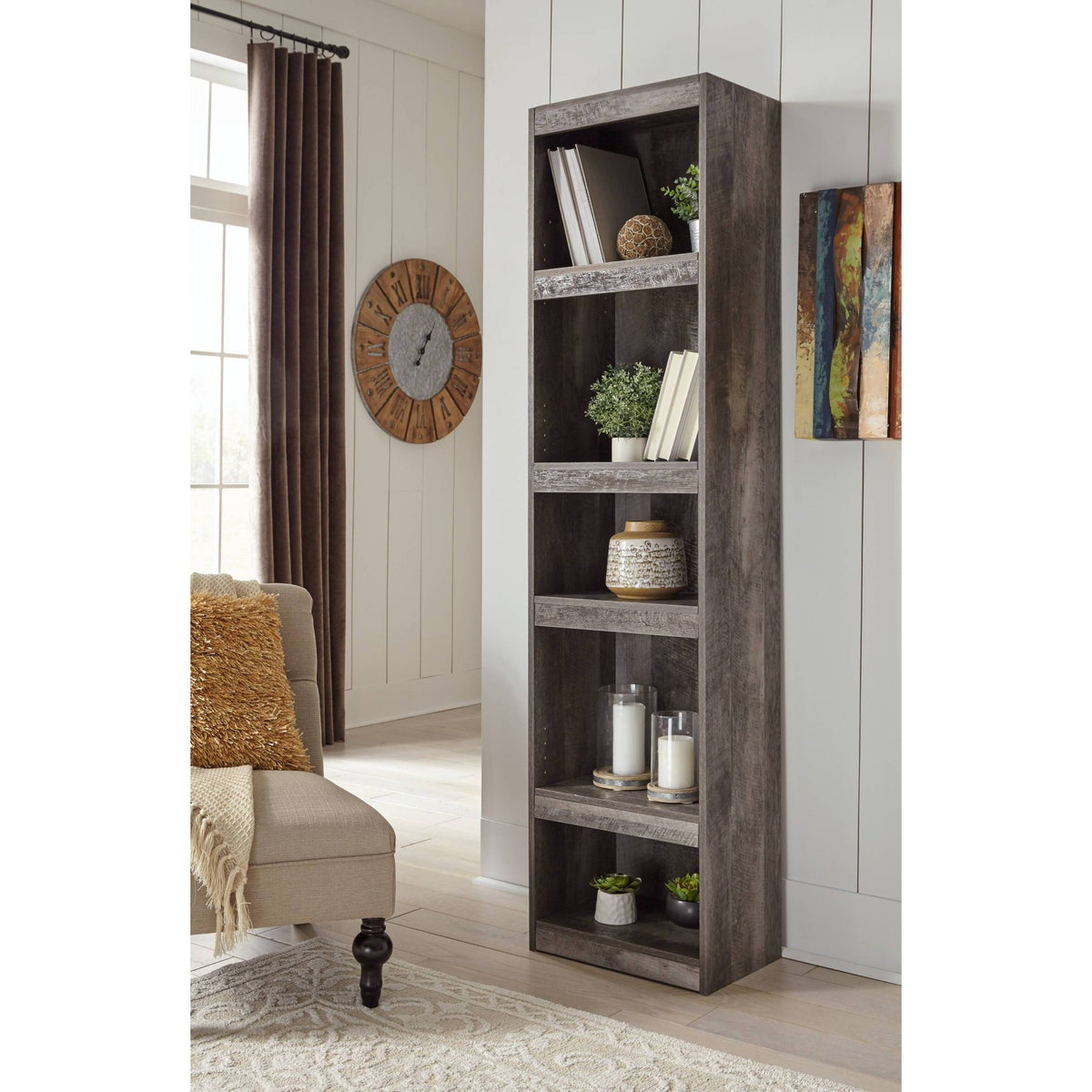71.97" Wynnlow Pier Gray - Signature Design by Ashley: Modern Rustic Open Shelf Storage