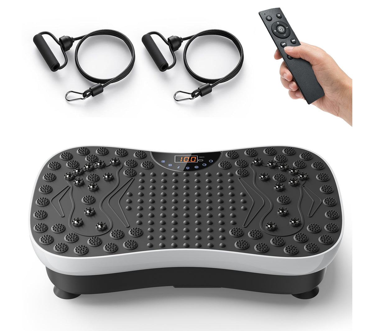 Vibration Plate Exercise Machine Whole Body Workout Fitness Platform with 99 Speed Levels Resistance Bands Bluetooth Speaker Remote Control