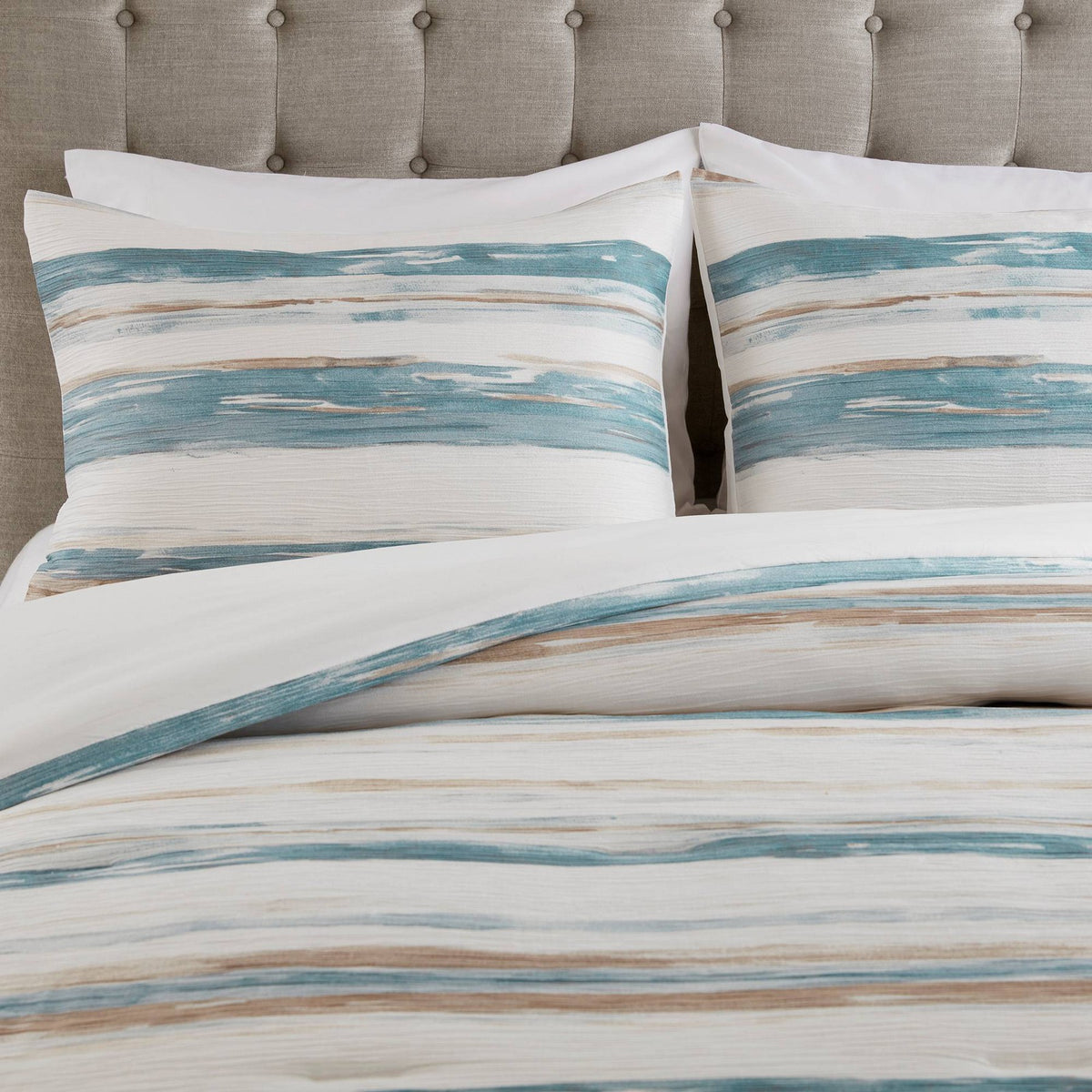 5pc Queen Watercolor Striped Bedding Set Blue