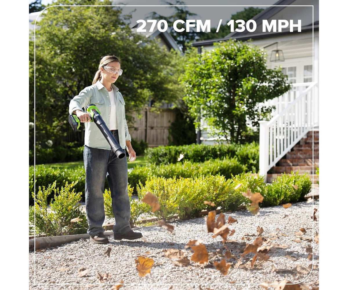 Greenworks 24V (270 CFM/130 MPH)Brushless Compact Leaf Blower,Powerful for Yard,Patio,Deck and Driveway Cleanup,w/ 3Ah USB-C Battery & GaN Charger