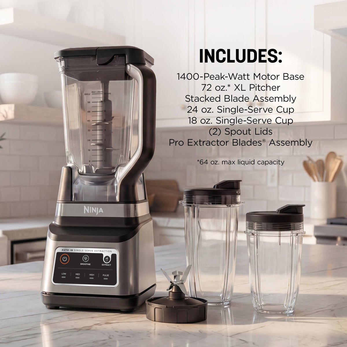 Ninja Professional Plus Blender DUO with Auto-iQ BN753TGT: 1200W Smoothie Blender, 72oz Pitcher, Ice Crushing, Silver