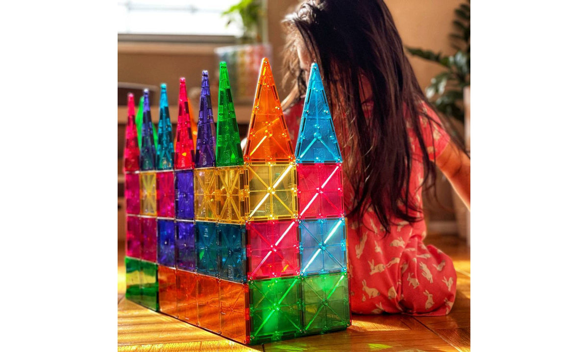 MAGNA-TILES Clear Colors 74pc Set: Educational Magnetic Construction for Math, Shapes, Engineering & Creativity