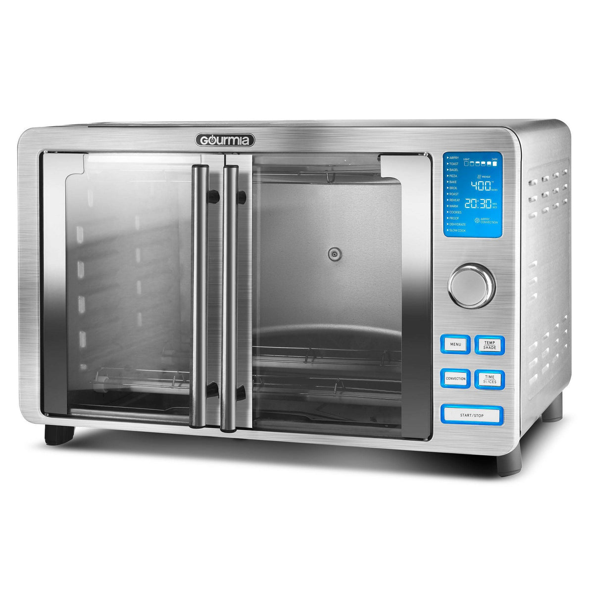 Gourmia 9-Slice Digital Air Fryer Oven with 14 One-Touch Cooking Functions and Auto French Doors: Convection Toaster Oven