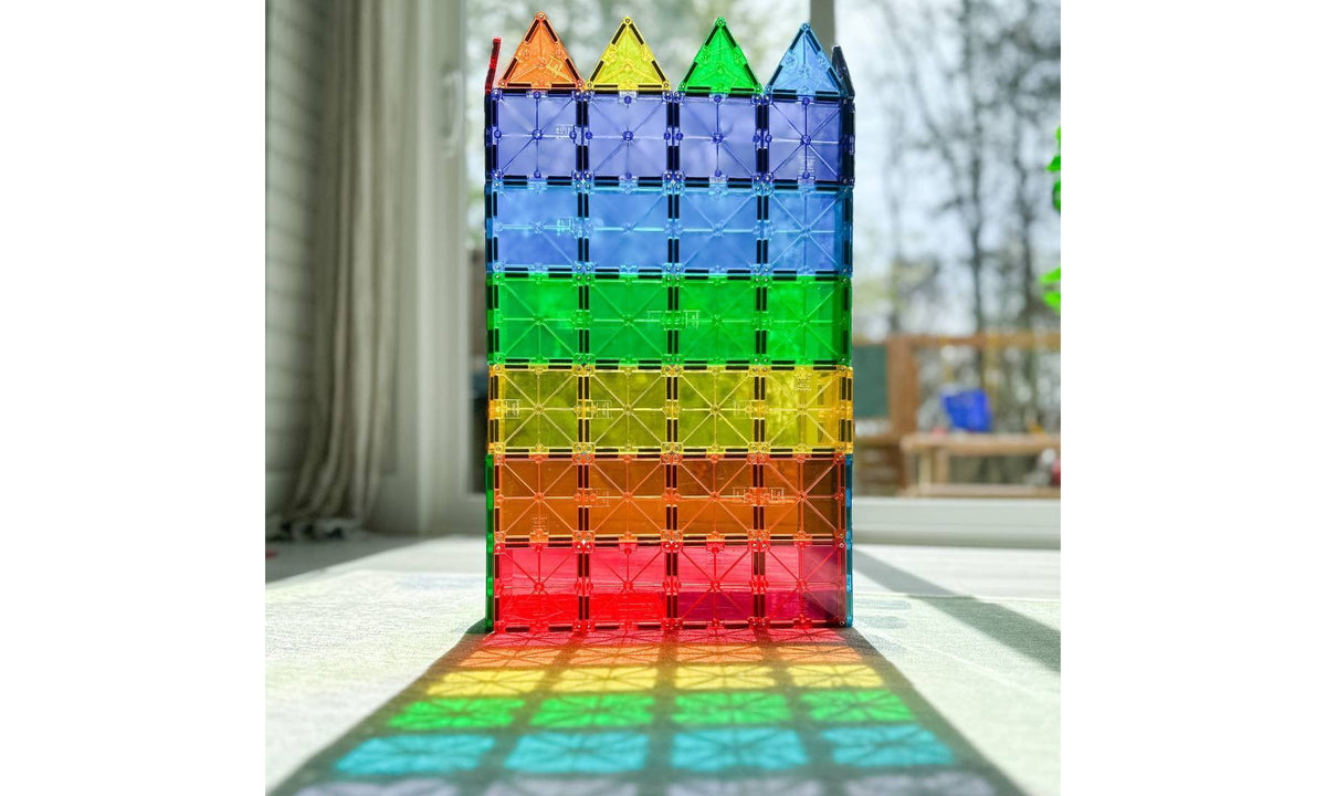 MAGNA-TILES Clear Colors 74pc Set: Educational Magnetic Construction for Math, Shapes, Engineering & Creativity