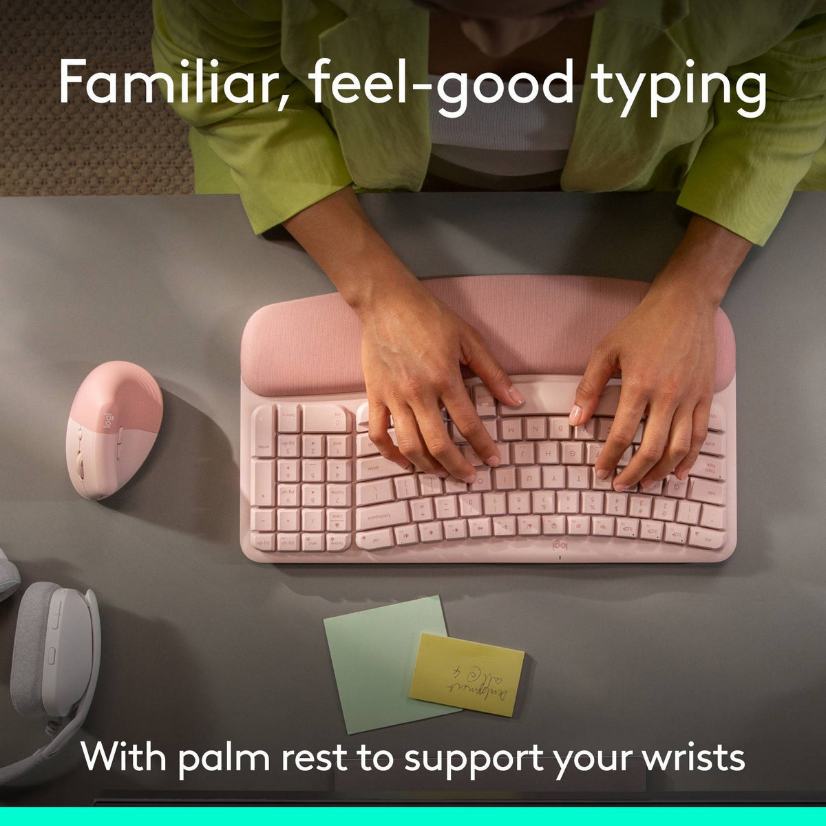 Logitech Wave Keys & Lift Vertical Mouse, Ergonomic Wireless Keyboard and Mouse Combo - Rose