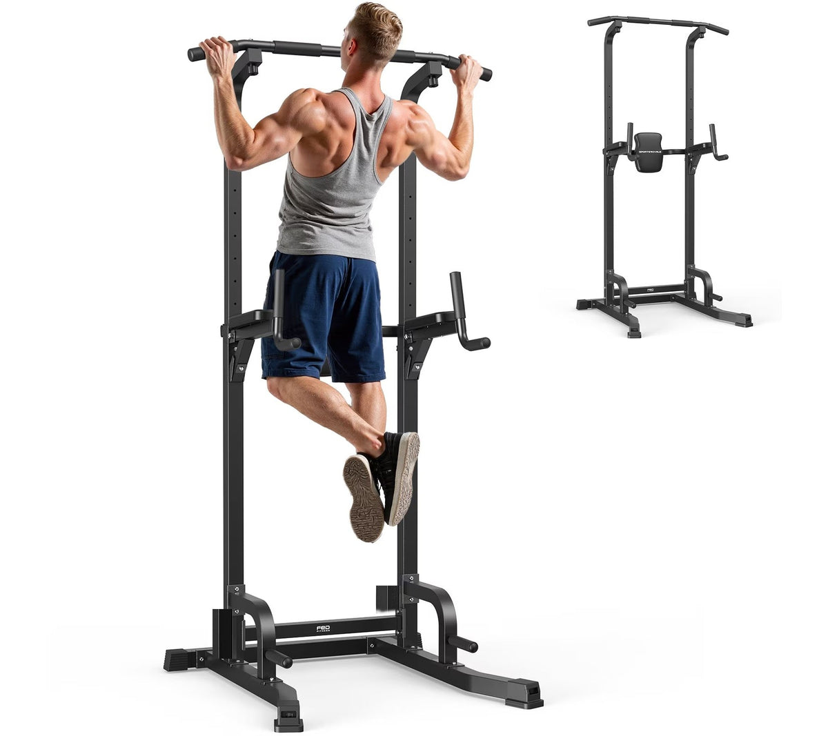 Sportsroyals Power Tower Pull Up Bar Station, 360LBS Stable Pull Up Dip Station for Home Gym Strength Training Equipment