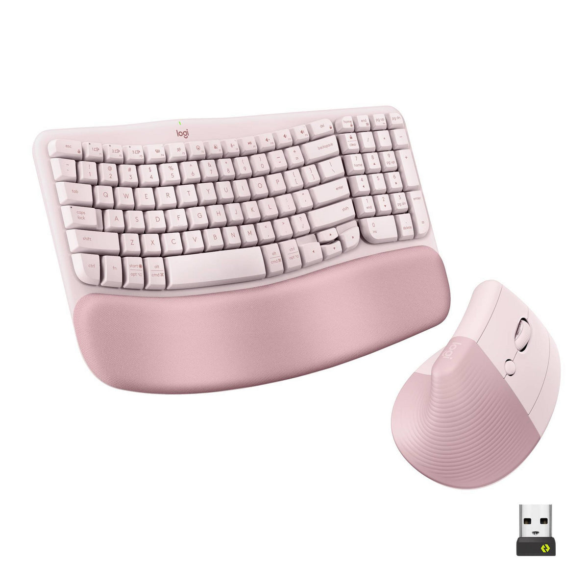 Logitech Wave Keys & Lift Vertical Mouse, Ergonomic Wireless Keyboard and Mouse Combo - Rose