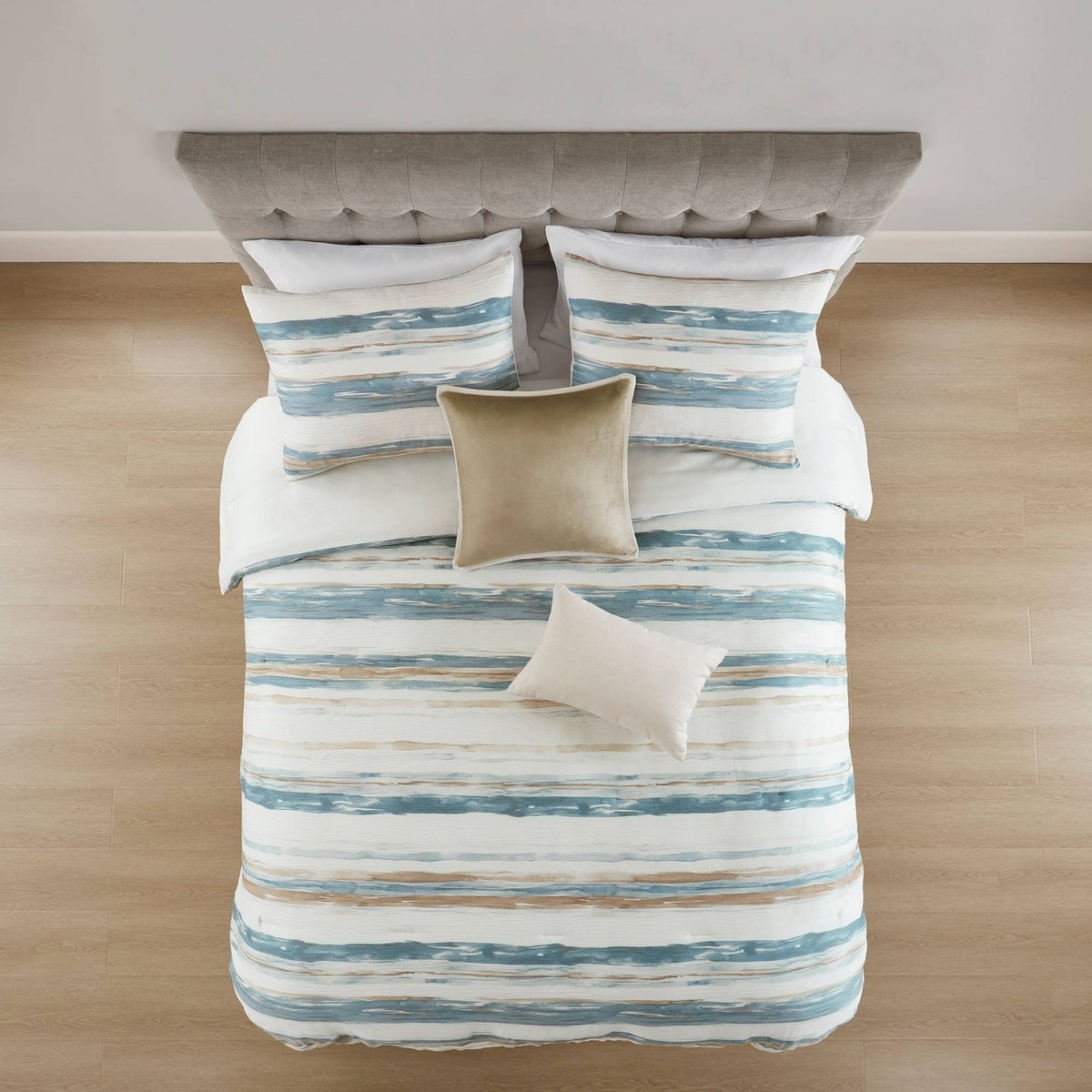 5pc Queen Watercolor Striped Bedding Set Blue
