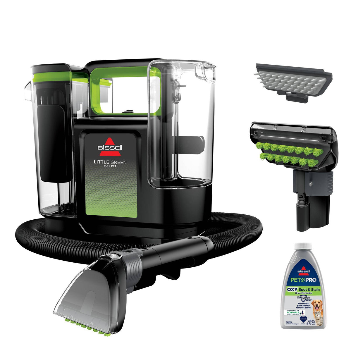 BISSELL Little Green Max Pet Portable Carpet and Upholstery Cleaner, Spot and Stain Cleaner Machine 3857 3" Cleaning Path Black/Green