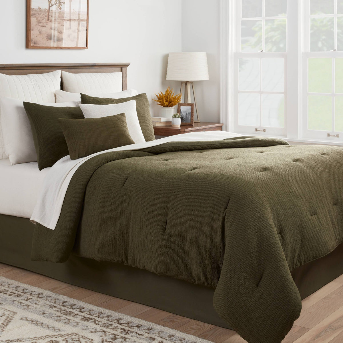 12pc Full Micro Texture Comforter & Sheet Bedding Set Dark Green - Threshold™: Polyester, OEKO-TEX Certified, Woven