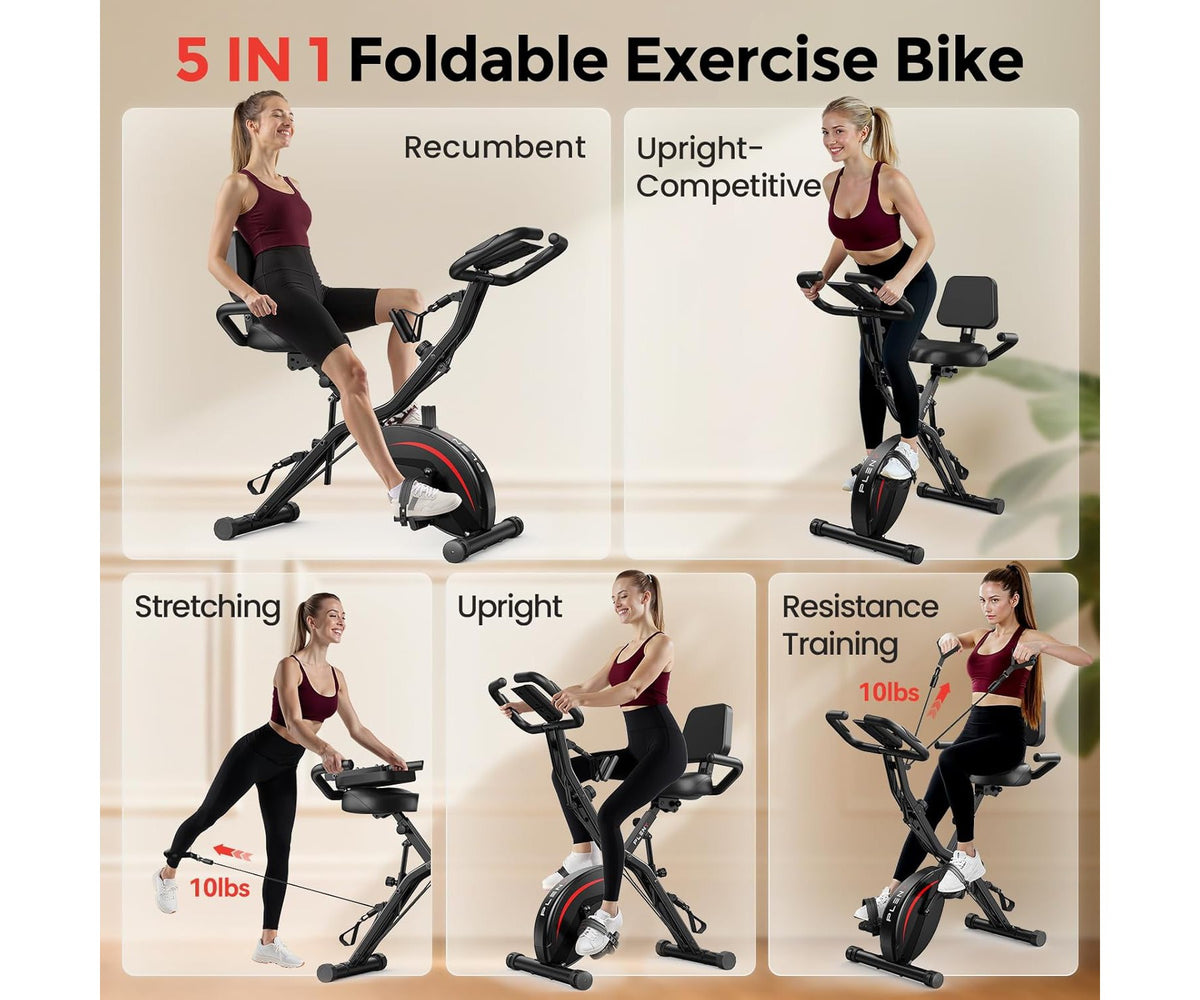 Folding Exercise Bike, 5 IN 1 Stationary Bikes for Home, 330LB Weight Capacity ,Indoor Workout Cycling Bike for Home Gym