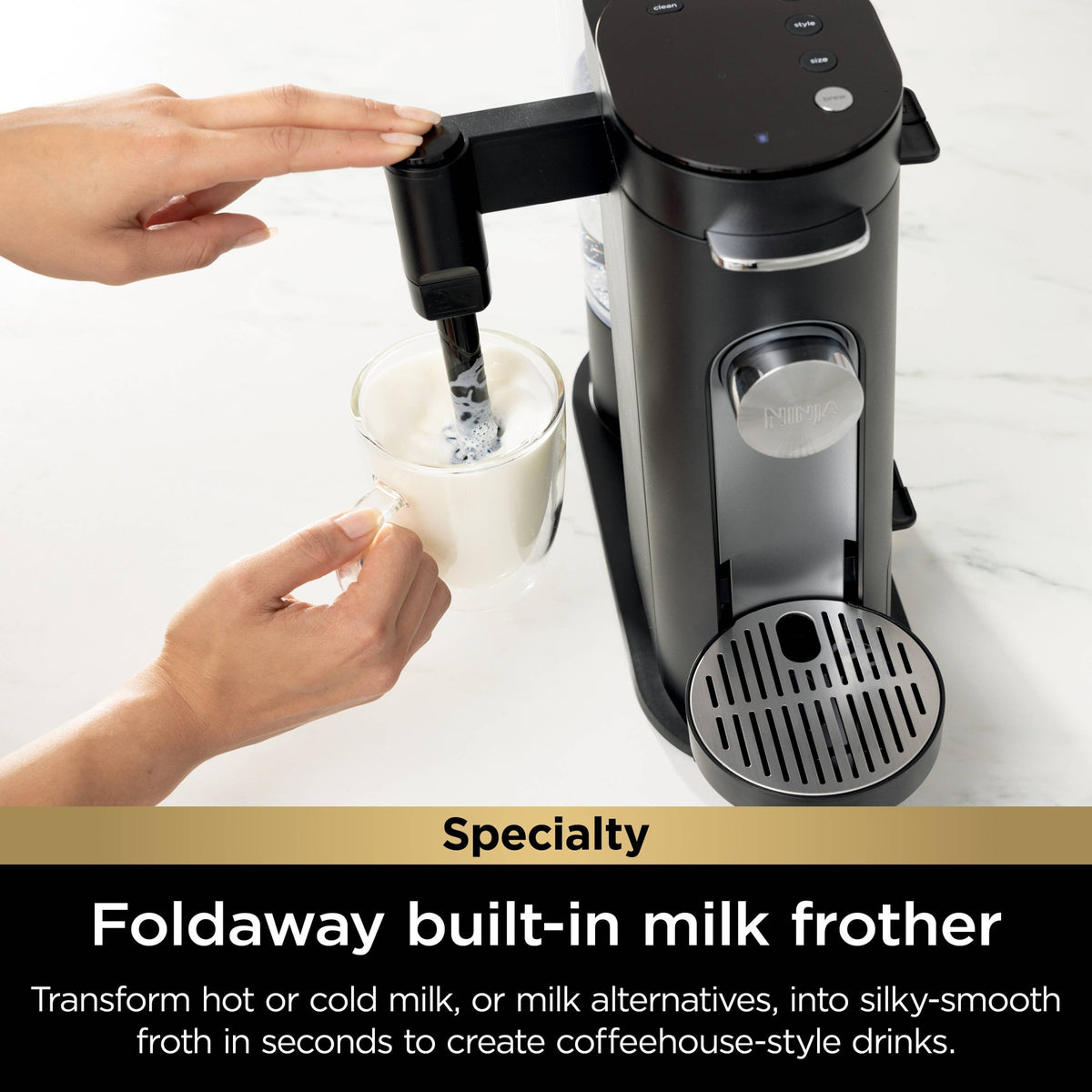 Ninja Single-Serve Pods & Grounds Coffee Maker with Integrated Milk Frother Black : Iced Coffee System