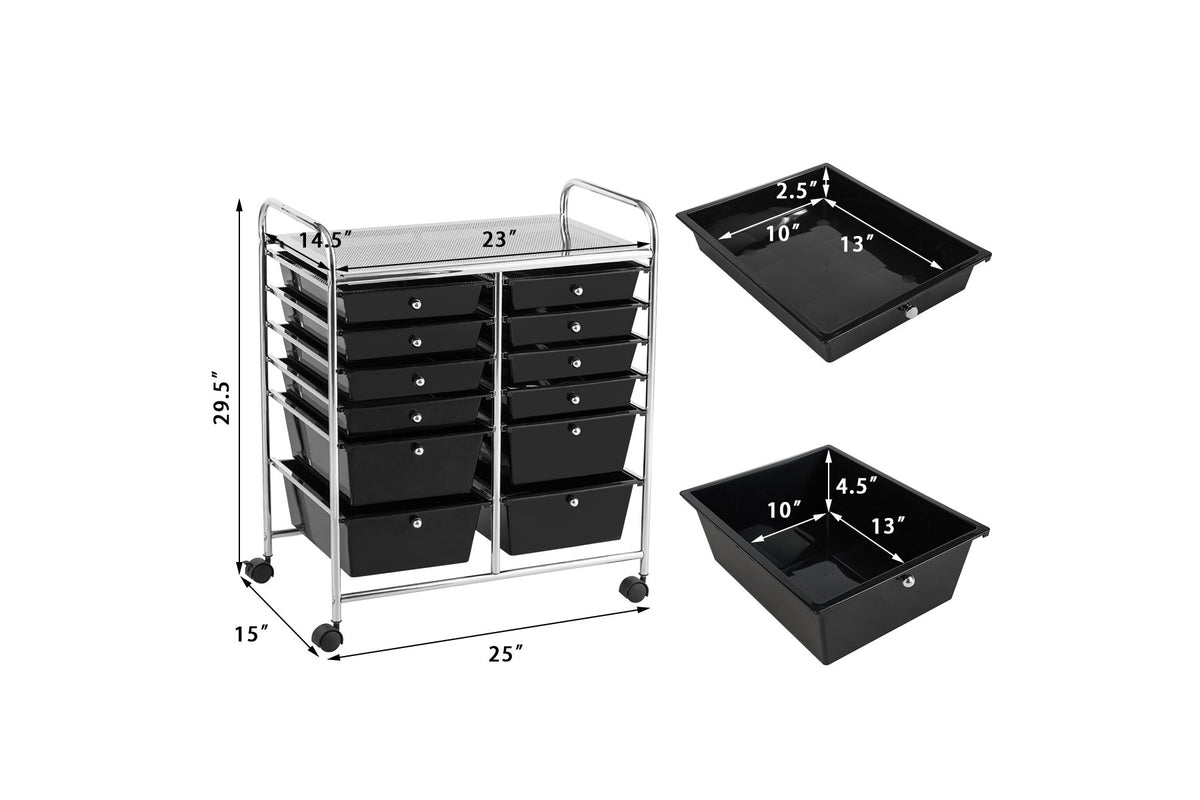 Costway 12 Drawers Rolling Cart Storage Scrapbook Paper Studio Organizer Bins Black
