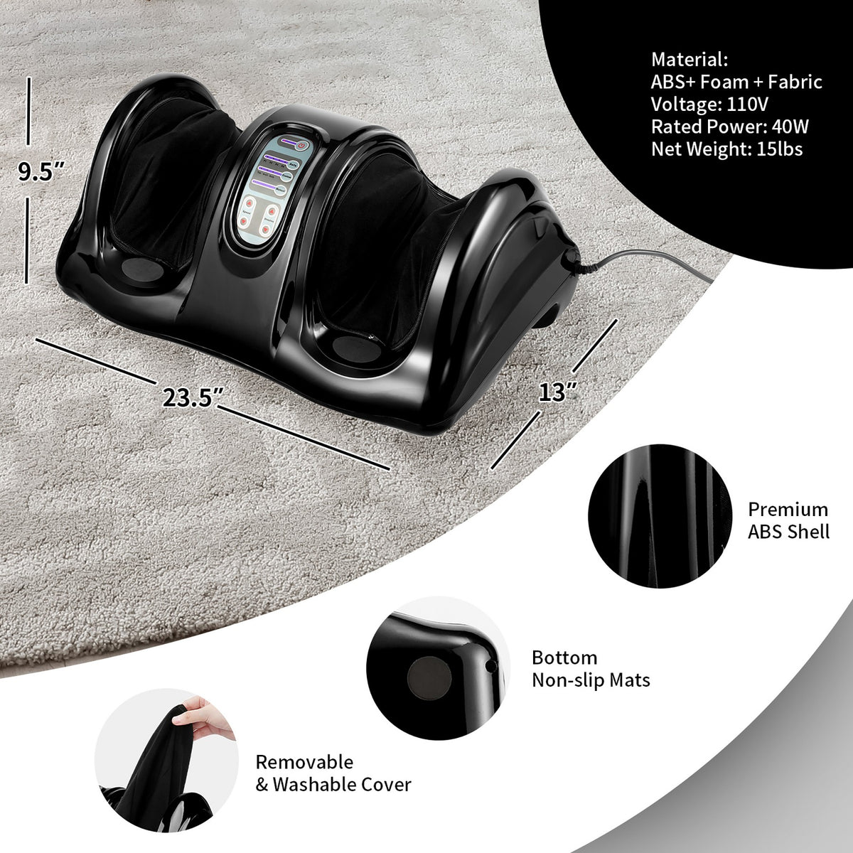 Costway Shiatsu Foot Massager Kneading and Rolling Leg Calf Ankle with Remote Black