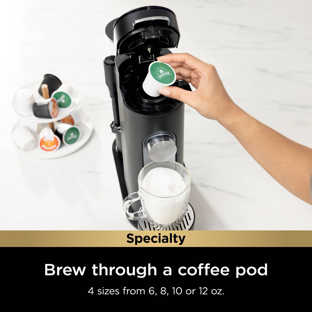 Ninja Single-Serve Pods & Grounds Coffee Maker with Integrated Milk Frother Black : Iced Coffee System