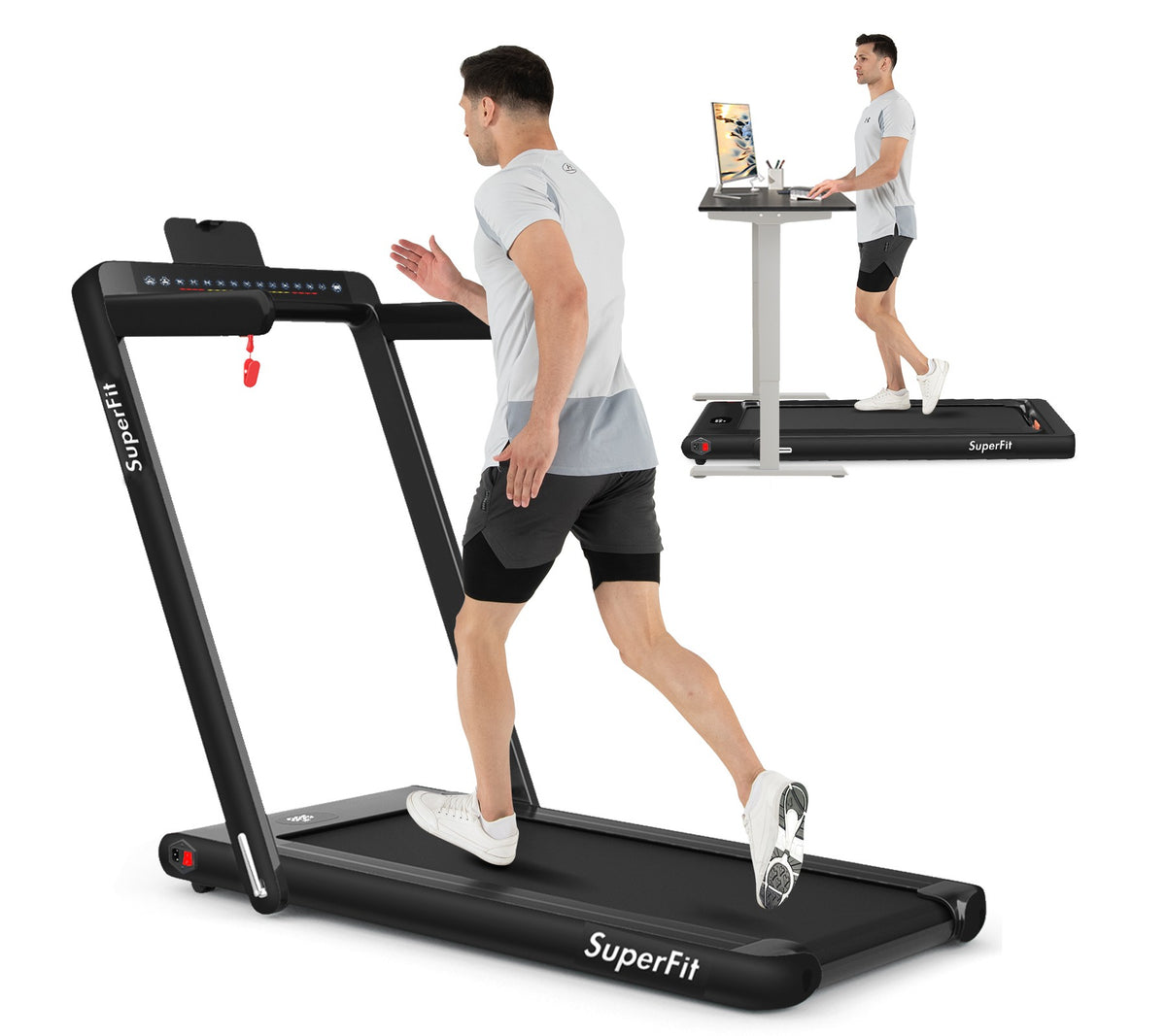 Costway Up To 7.5MPH 2.25HP 2 in 1 Dual Display Screen Treadmill Jogging Machine W/APP Control Black