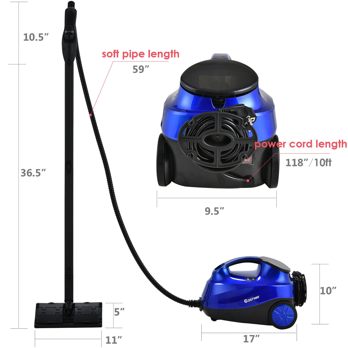 Costway 2000W Heavy Duty Steam Cleaner Mop Multi-Purpose W/19 Accessories Blue