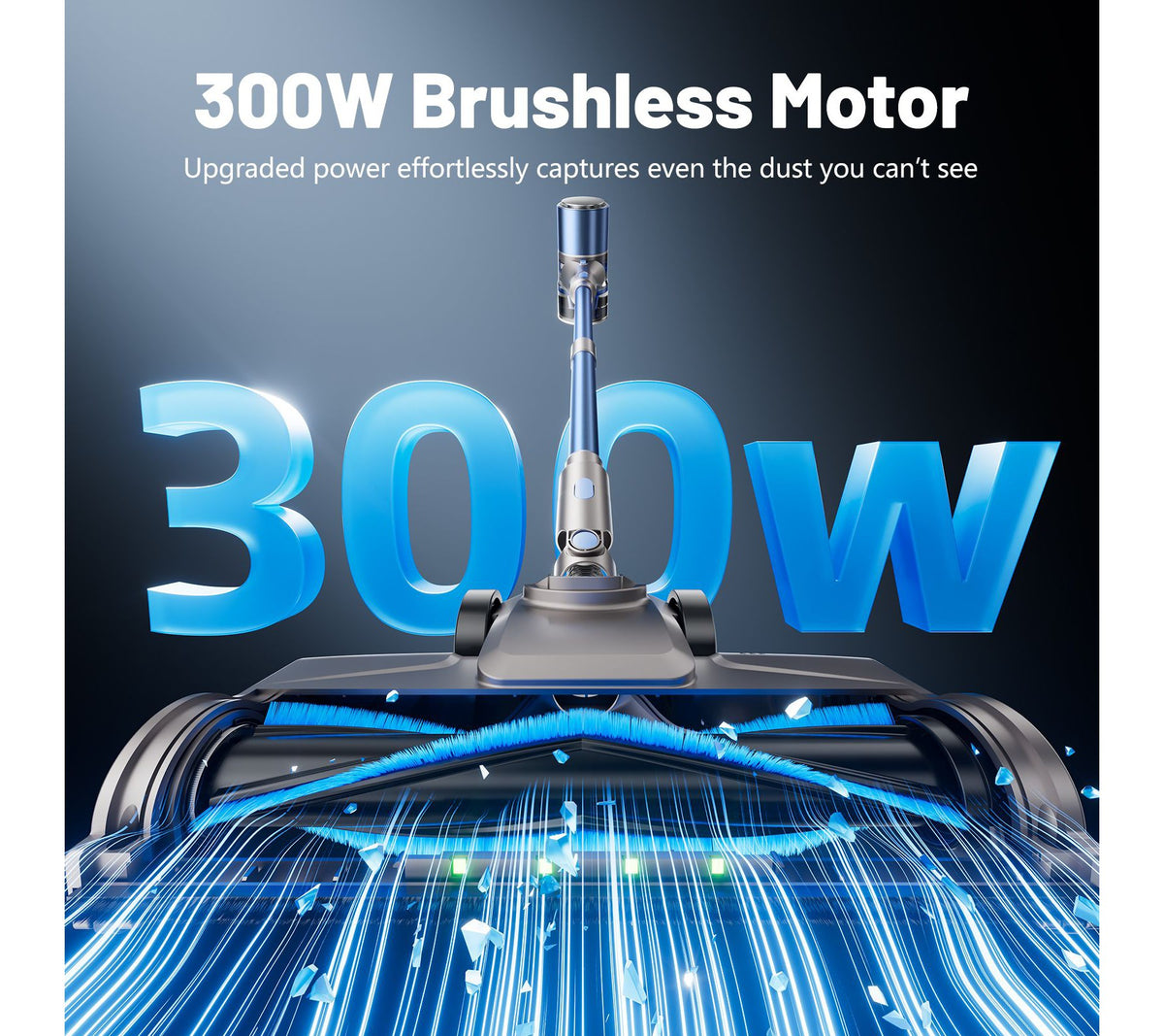 Teendow Cordless Vacuum Cleaner,50KPa Lightweight Stick Vacuum with 300W Brushless Motor,Self-Standing Design,Hardwood Floor Vacuum,Blue