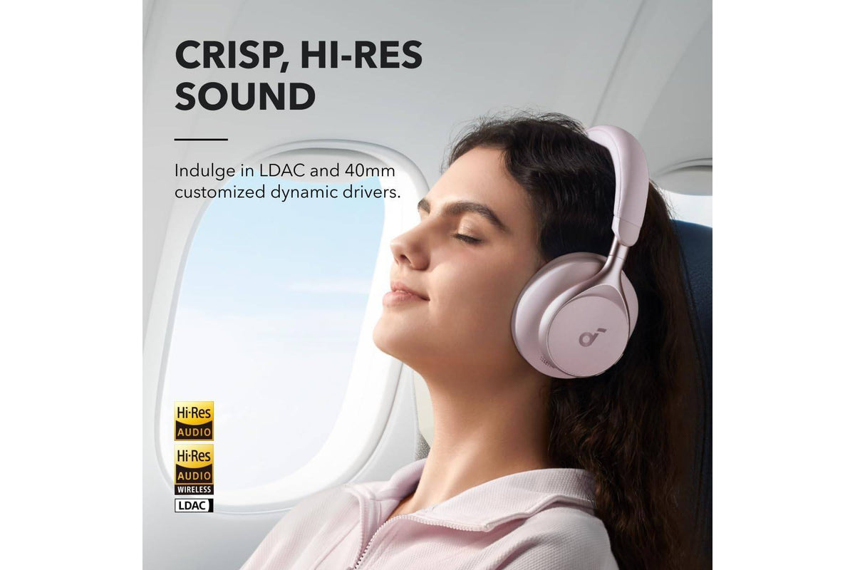 Anker Soundcore Space One Over-Ear Hi-Res Bluetooth Headphones with Adaptive Noise Cancelling and 40H of ANC Playtime - Pink