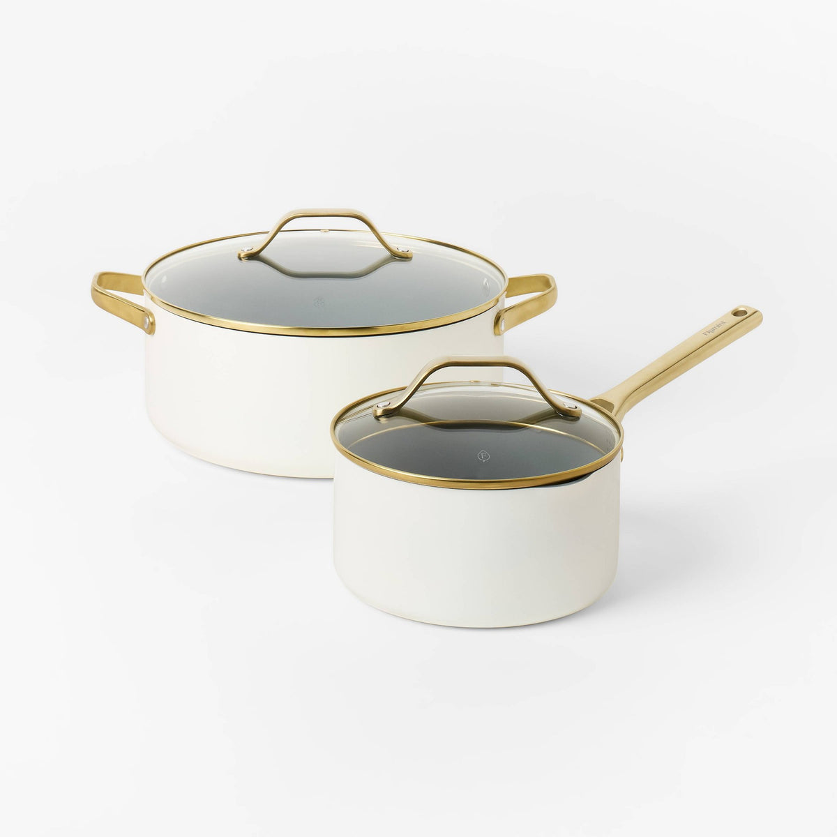 7pc Nonstick Ceramic Coated Aluminum Cookware Set with Champagne Handles Cream - Figmint™