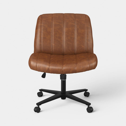 Upholstered Criss Cross Armless Office Chair with Metal Swivel Base Walnut Brown - Room Essentials™