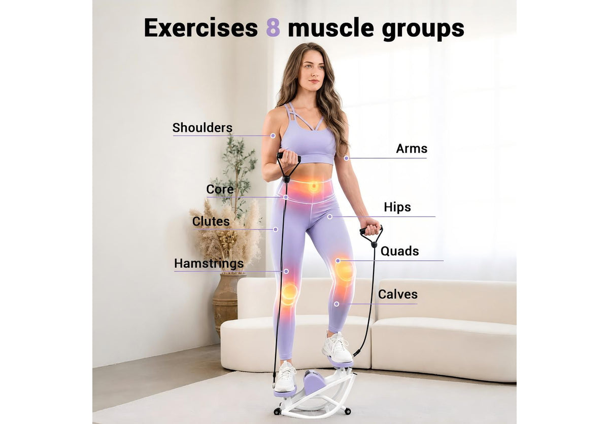 Rocking Stepper Exercise Machine with Side Step Motion, Compact Home Cardio Equipment with Resistance Bands, Full Body Workout Trainer for Legs