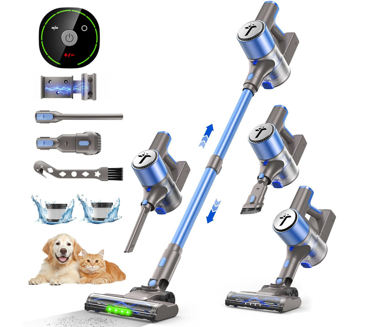 Teendow Cordless Vacuum Cleaner,50KPa Lightweight Stick Vacuum with 300W Brushless Motor,Self-Standing Design,Hardwood Floor Vacuum,Blue