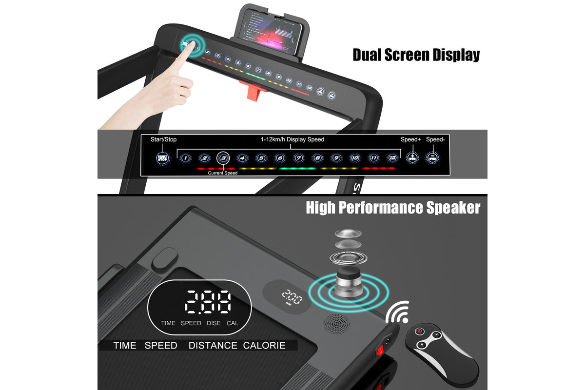 Costway Up To 7.5MPH 2.25HP 2 in 1 Dual Display Screen Treadmill Jogging Machine W/APP Control Black
