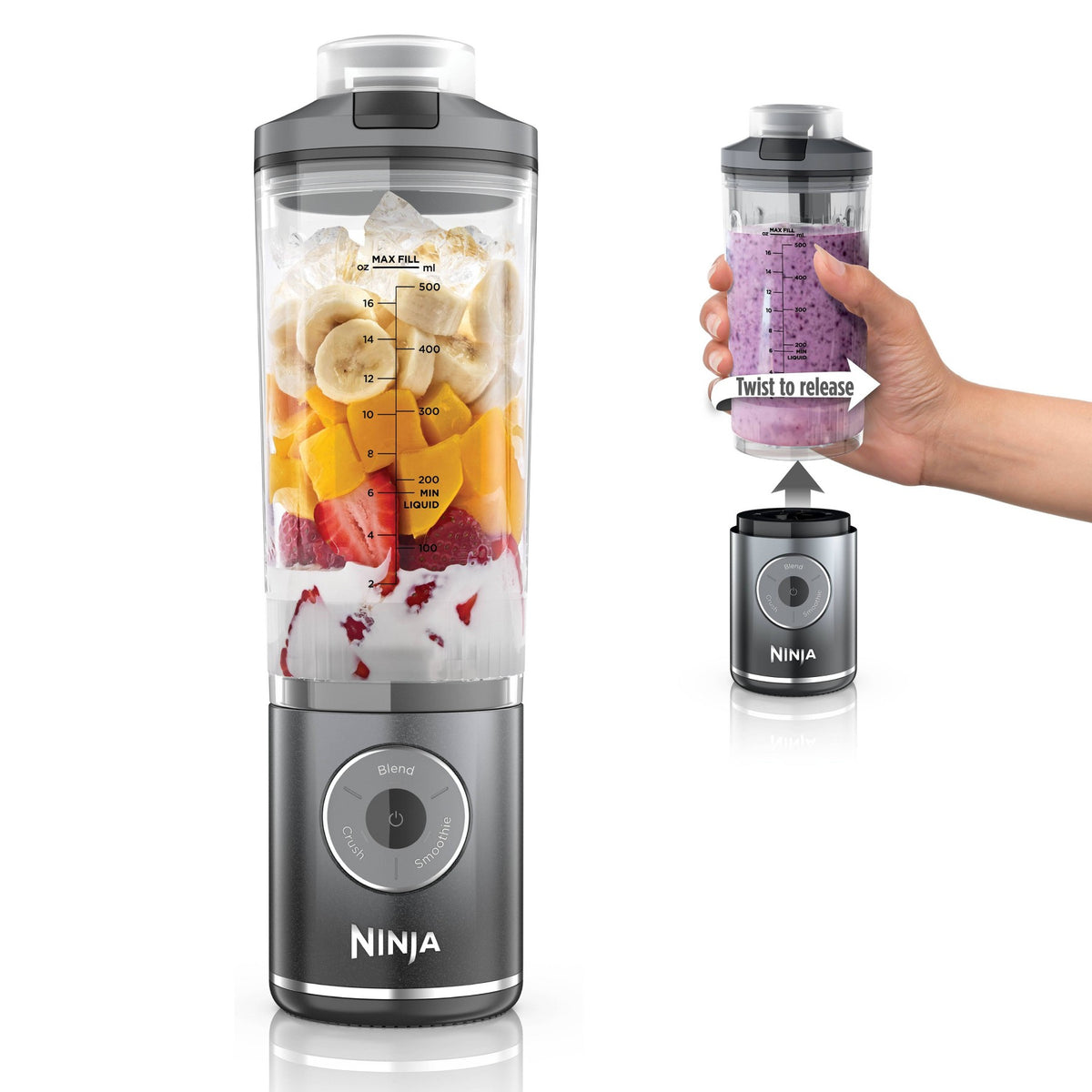 Ninja Blast 22oz Max Portable Blender Cool Gray BC251GY: Personal Blender, 3 Speeds, Dishwasher-Safe, Lithium Ion Battery