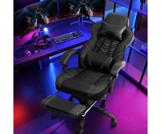 Costway Office Computer Desk Chair Gaming Chair Adjustable Swivel w/Footrest Black