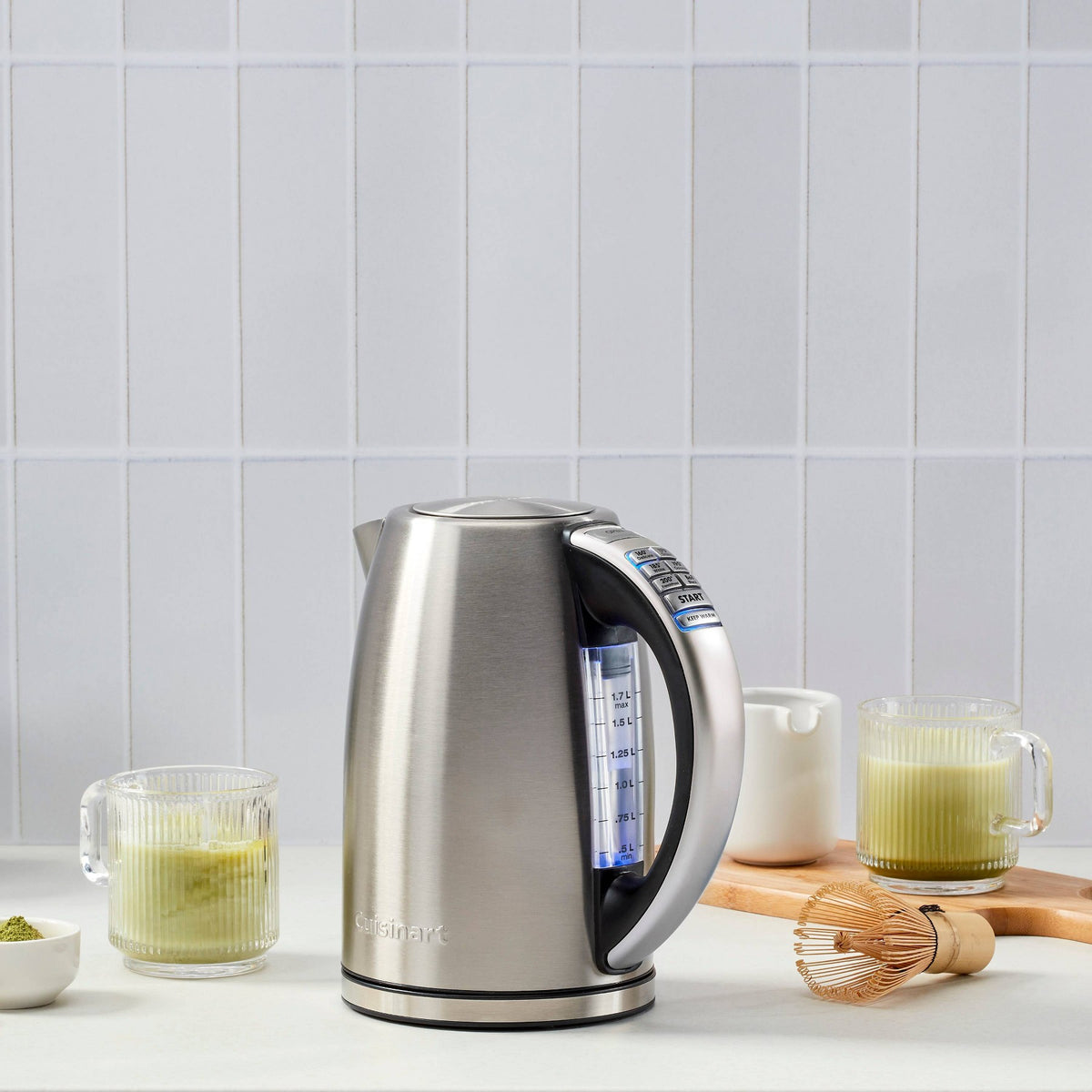 Cuisinart 1.7L Perfectemp Programmable Stainless Steel Electric Kettle Light Silver CPK-17P1: Adjustable Temp, Cordless, 360° Base