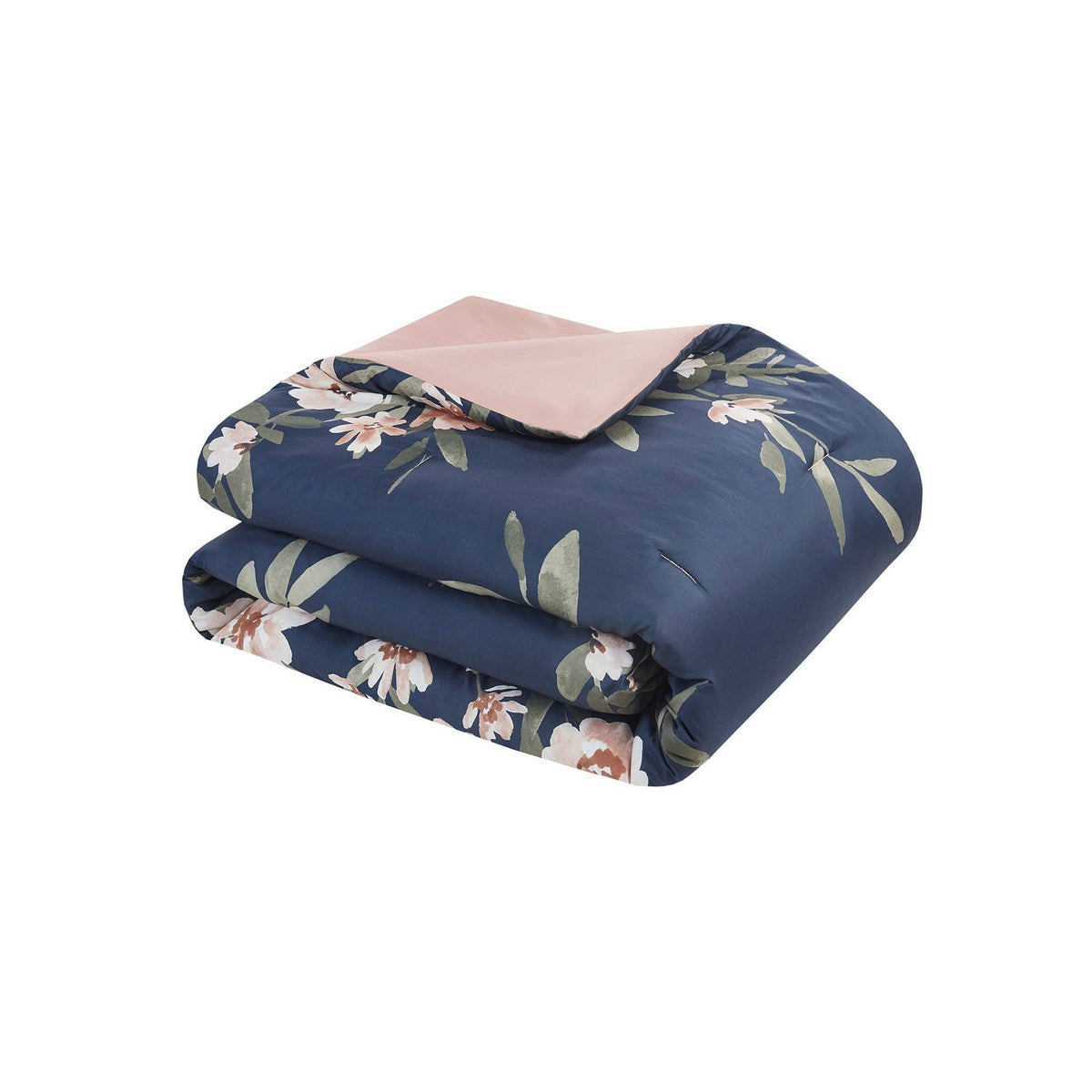 4pc Twin/Twin Extra Long Leilani Floral Print Comforter Bedding Set - Navy/Blush: OEKO-TEX Certified, Includes Decorative Pillows