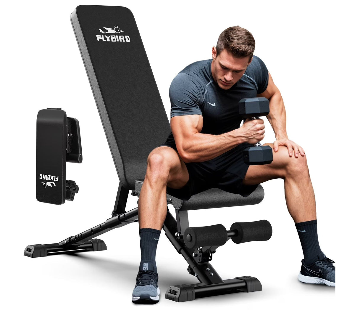 FLYBIRD 90° to -30° FID Adjustable Weight Bench, ASTM-Certified 800LBS Foldable Strength Training Bench for Full Body Workout with Fast Folding