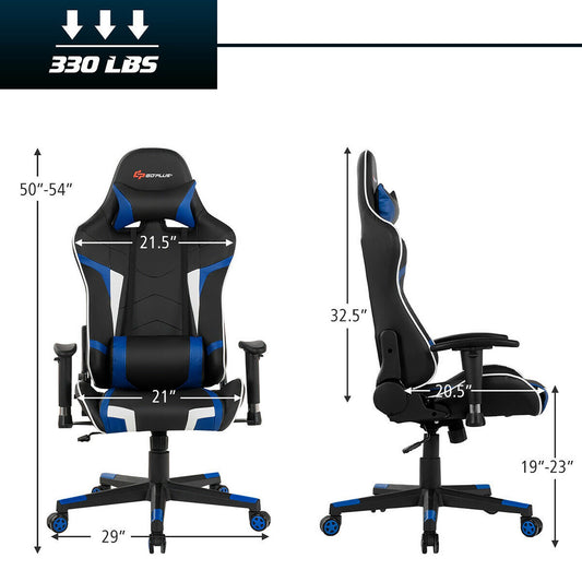 Costway Massage Gaming Chair Reclining Swivel Racing Office Chair w/Lumbar Support Blue