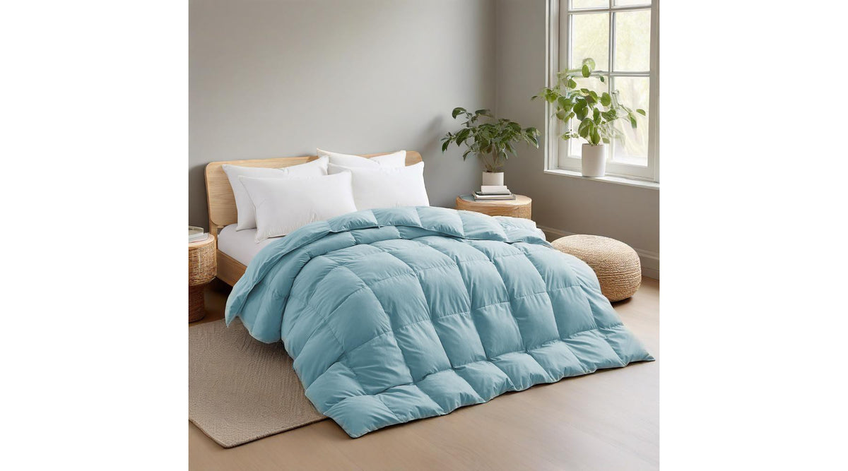 Peace Nest Lightweight Summer White Feather Down Comforter Duvet Insert, Blue, Full/Queen