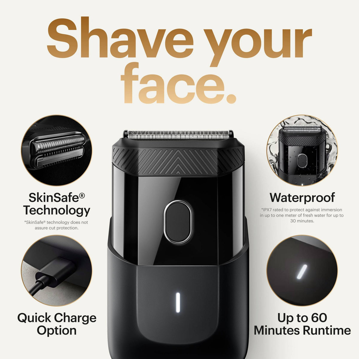 Manscaped The Handyman Compact Face Shaver, Portable SkinSafe Men's Travel Facial Hair Electric Razor