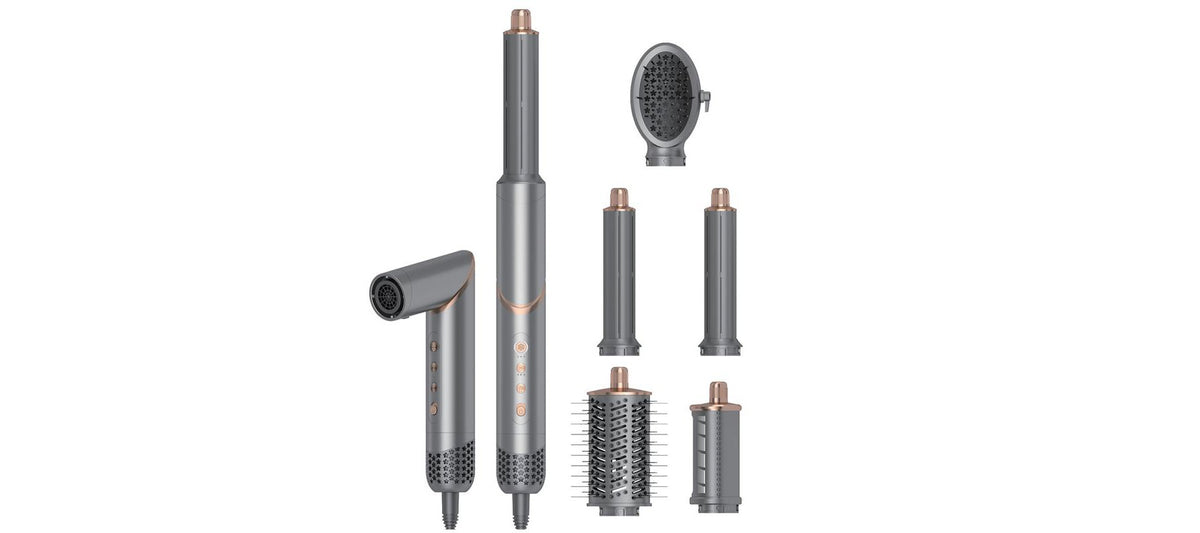 Dryhsip 5-in-1 Foldable Hair Dryer Brush, Ionic Hot Air Styler for Curling/Straightening/Volumizing, 3 Heat/Speed Settings, Travel-Friendly, Gray