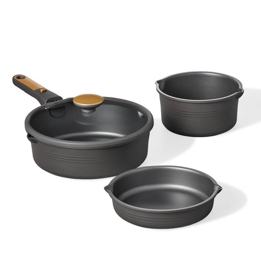 Carote 24pc Nonstick Cookware Set with Detachable Handle Black