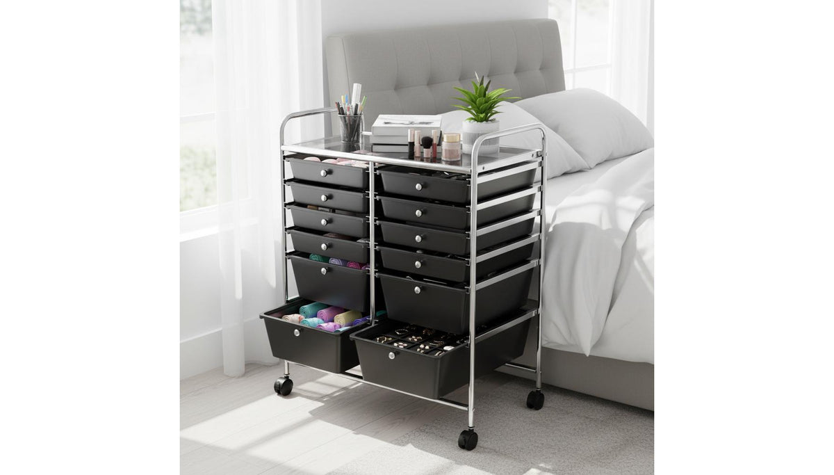 Costway 12 Drawers Rolling Cart Storage Scrapbook Paper Studio Organizer Bins Black