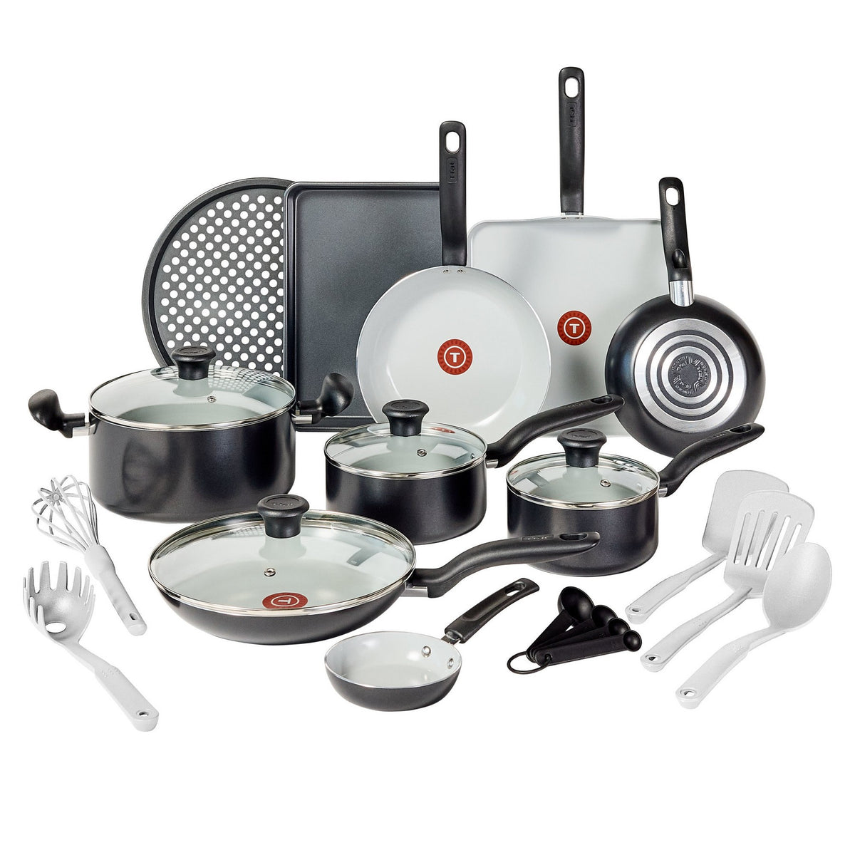 T-Fal Simply Cook 20pc Ceramic Nonstick Cookware Set Black