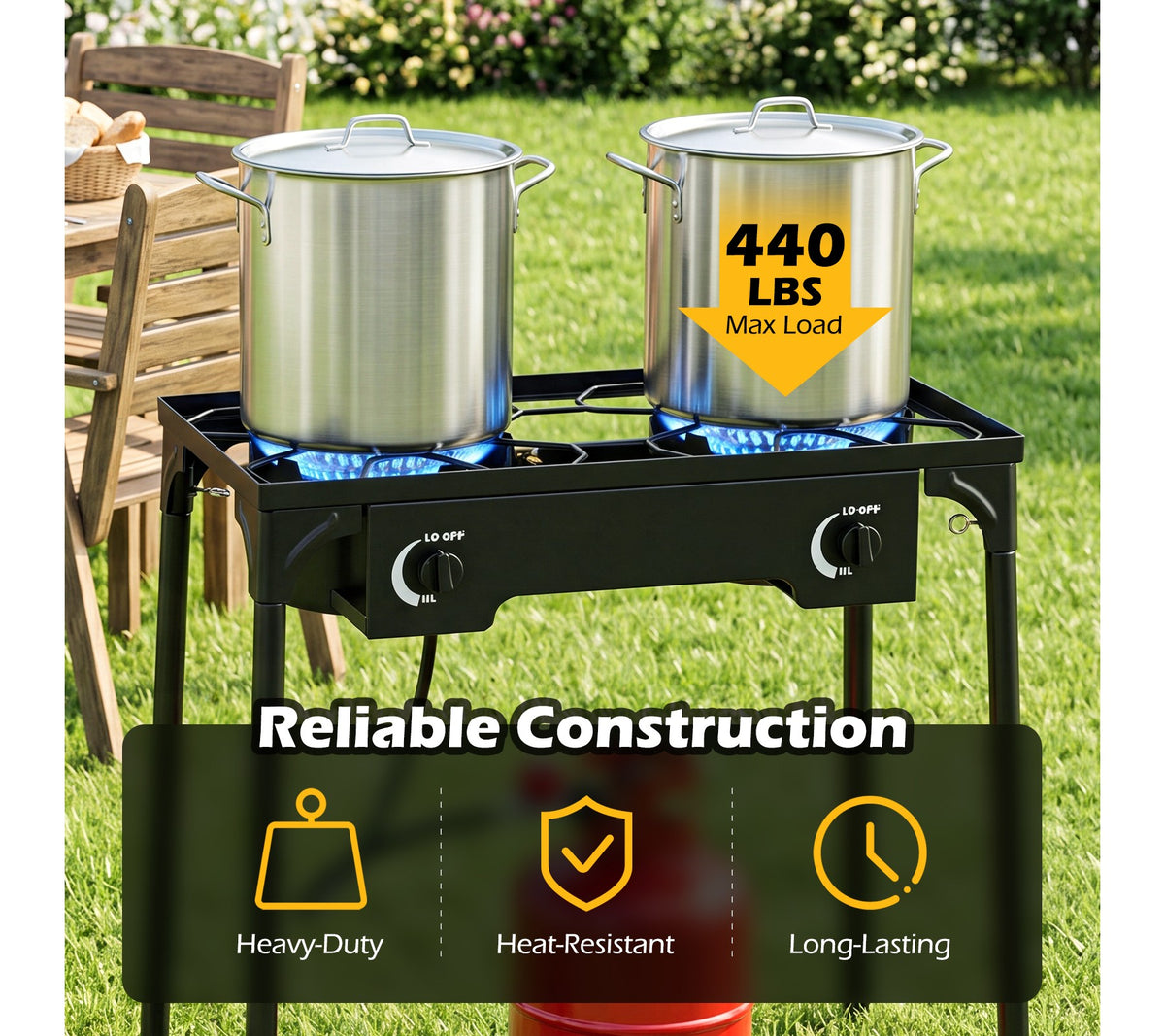 Costway Double Burner Gas Propane Cooker 160000 BTU Outdoor Picnic Stove Stand BBQ Grill