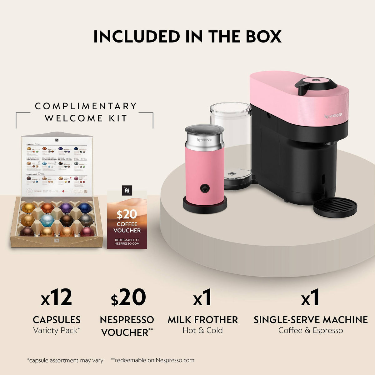 Nespresso Limited Edition Pop+ Pink Coffee and Espresso Machine with Pink Milk Frother by De'Longhi