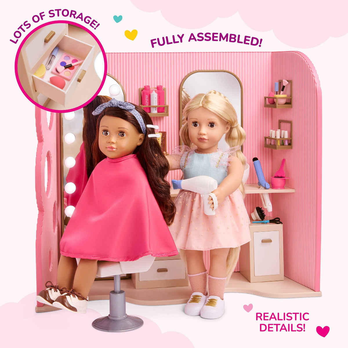 Our Generation Style & Shine Light-Up Hair Salon Playset & Accessories for 18" Dolls