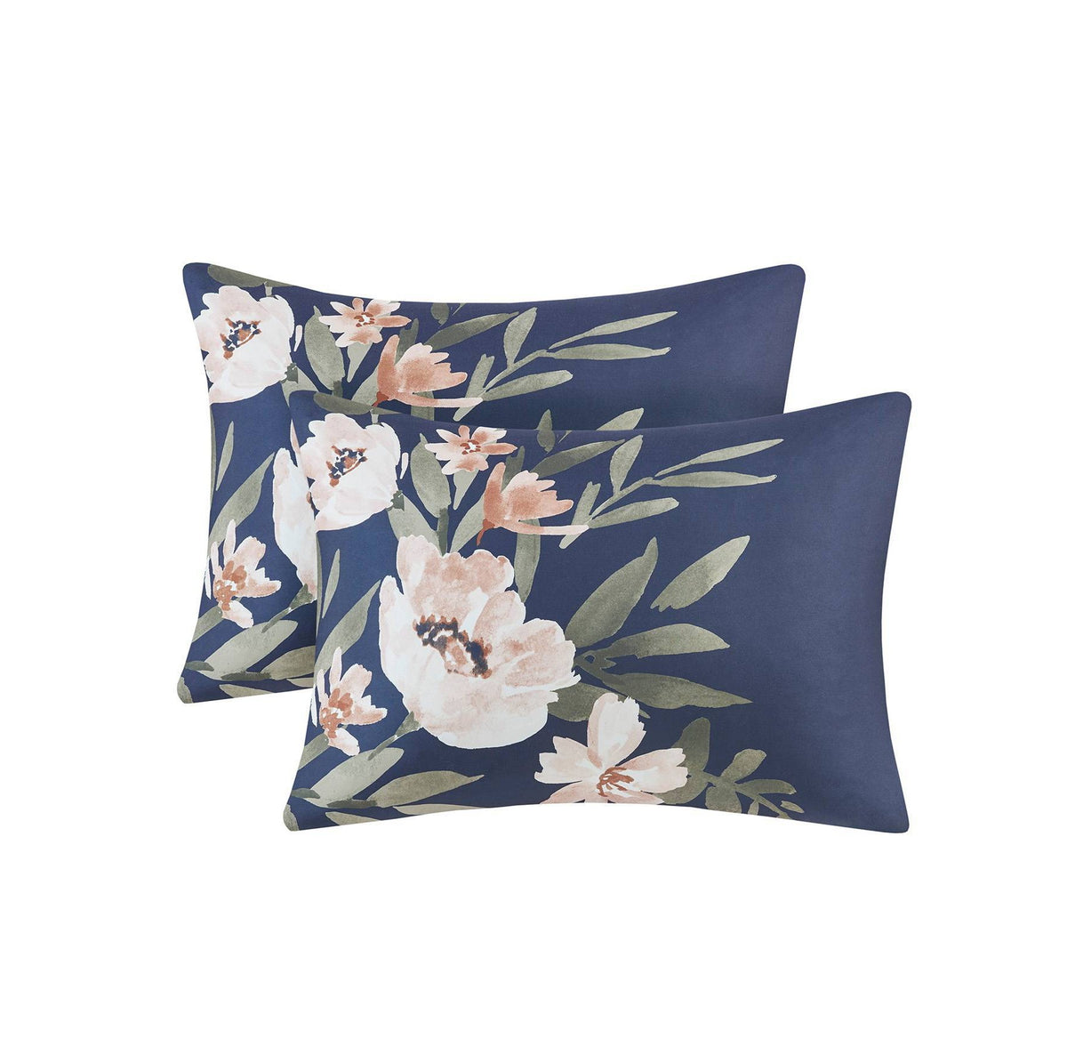 4pc Twin/Twin Extra Long Leilani Floral Print Comforter Bedding Set - Navy/Blush: OEKO-TEX Certified, Includes Decorative Pillows