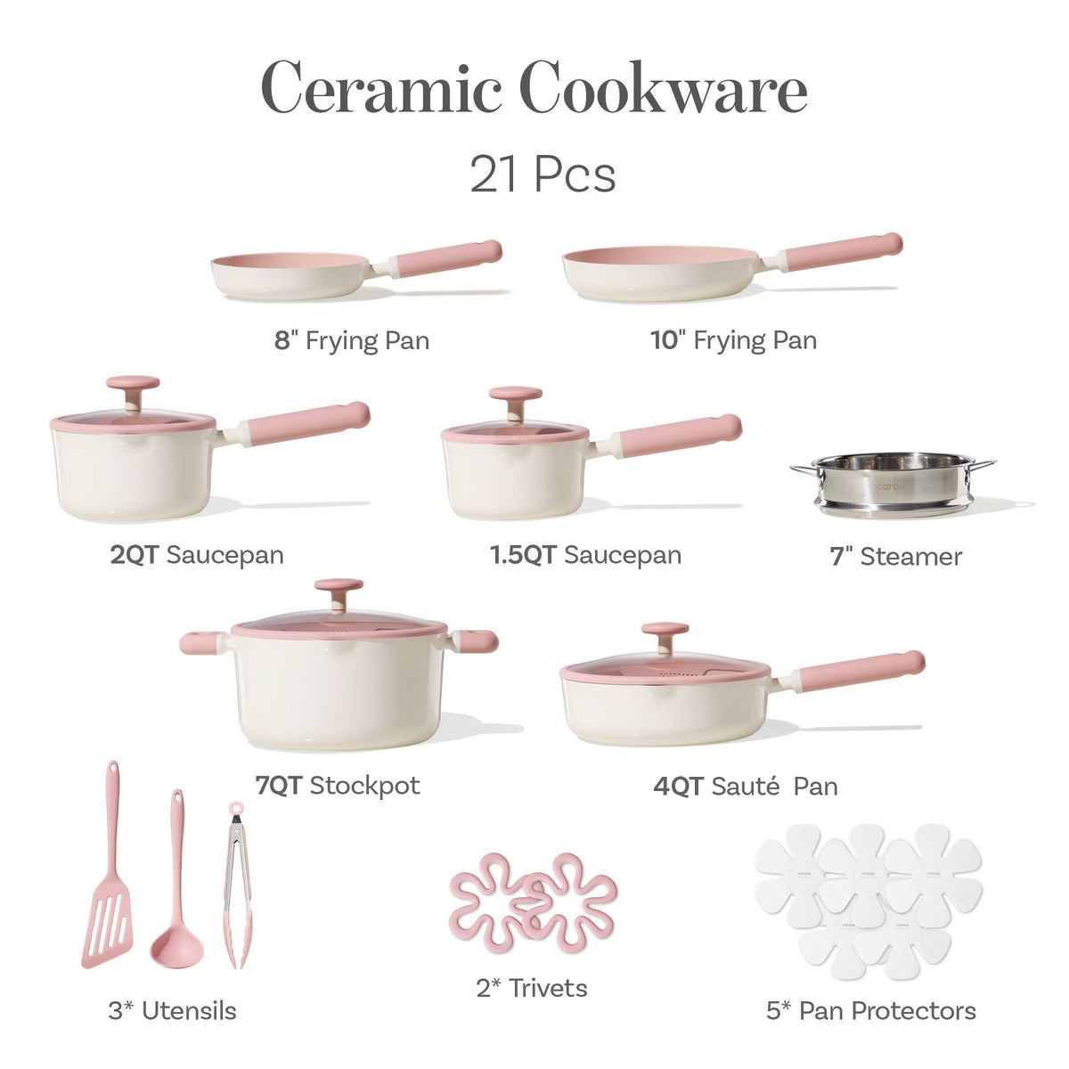 Carote 21pc Ceramic Nonstick Cookware Set Pink