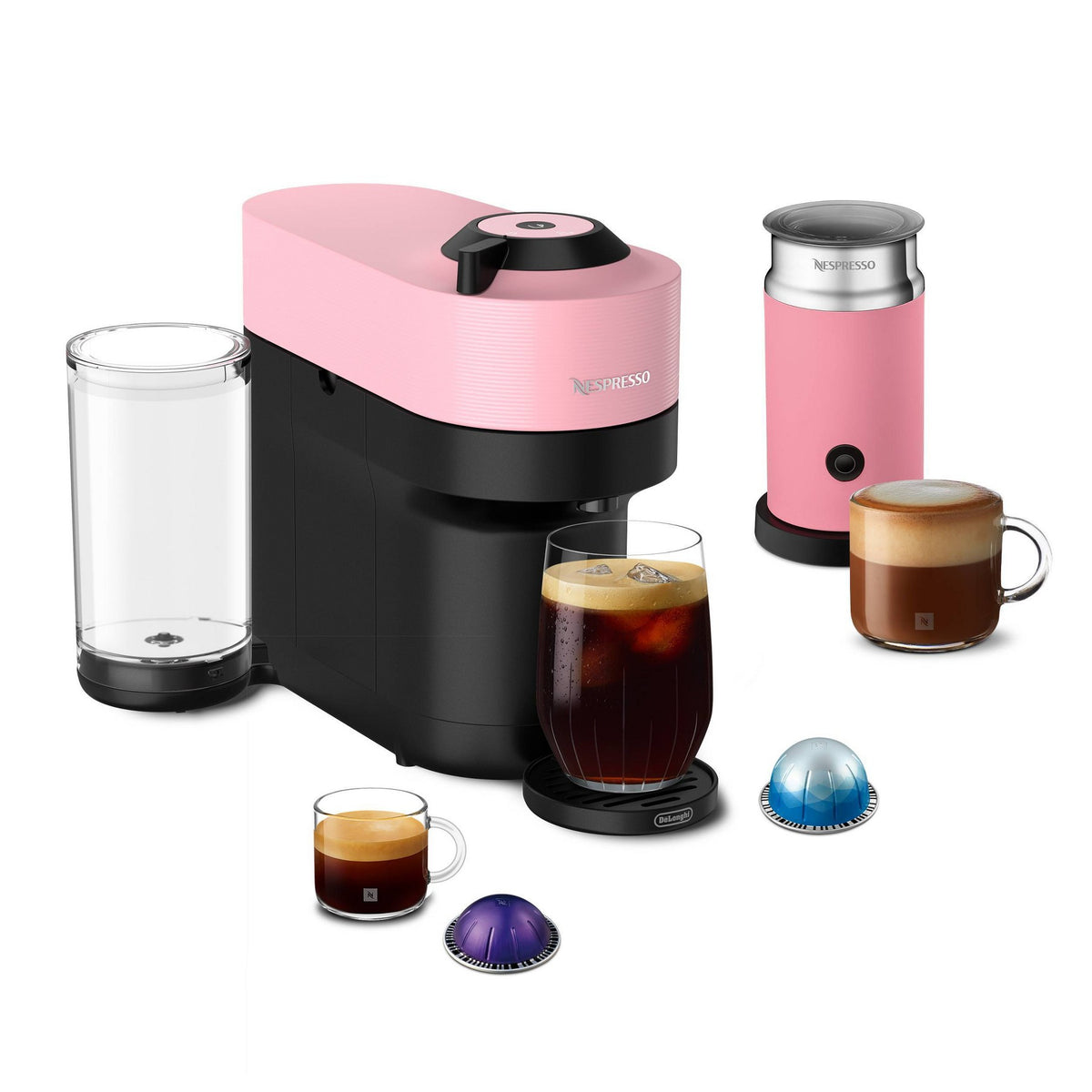 Nespresso Limited Edition Pop+ Pink Coffee and Espresso Machine with Pink Milk Frother by De'Longhi