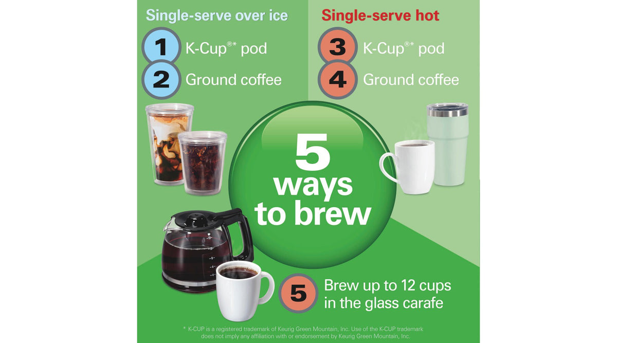 Hamilton Beach 12c FlexBrew 5 in 1 Drip Coffee Maker Black: 12 Cup Programmable & Single Serve, 1200W, Ground & Capsule Use